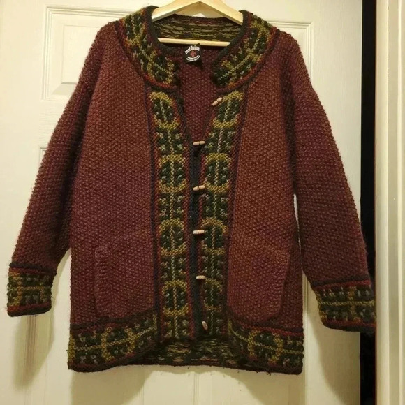 Lost Horizons Hand Knit Wool Cardigan Sweater Kettle Dyed Heavyweight Pockets - Picture 1 of 8